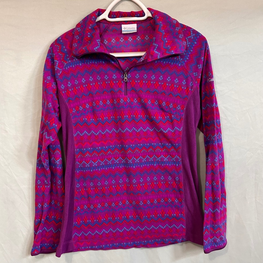 Columbia Womens Purple Fair Isle Quarter Zip Fleece Pullover Size Medium